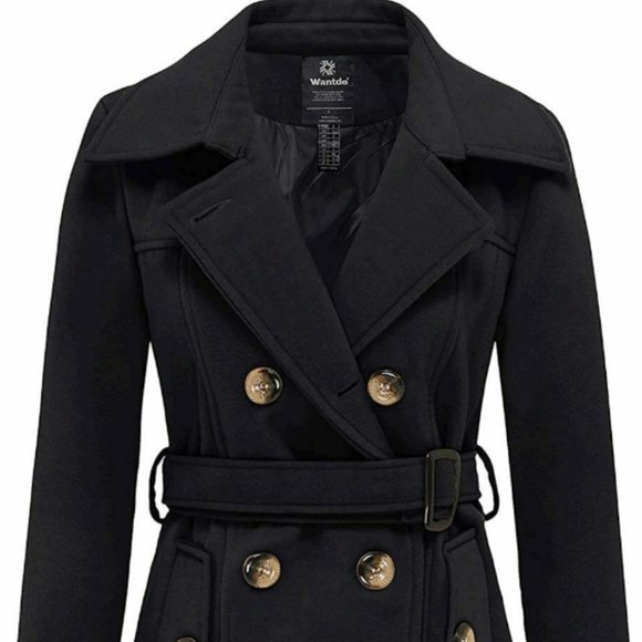 Women's long trench coat double-breasted pea coat